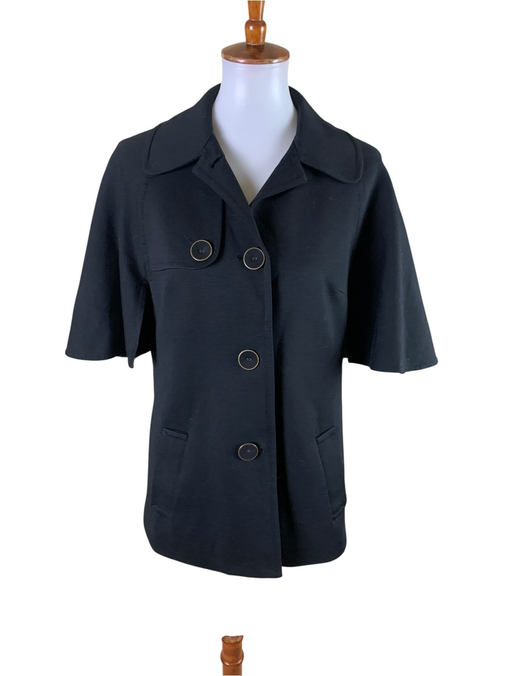 Trina Turk Vintage Black Short Sleeve Button Front Jacket Coat Retro Career M